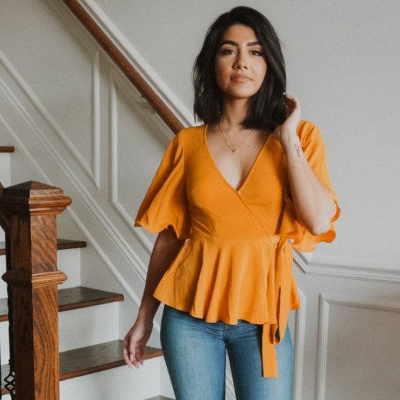 Tops - Flounce sleeve kimono  wrap-top